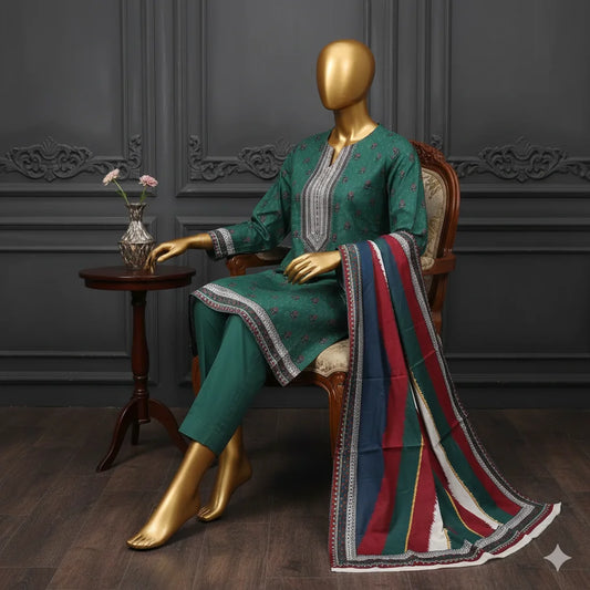 Regalia Unstitched 3-Piece Linen Suit for Women | Digital Print Shirt & Trouser | Winter Collection