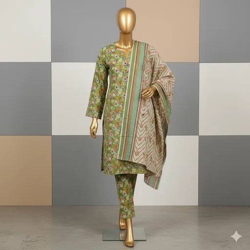 Original Branded Safina Khaddar 3 Piece Unstitched Printed Suit – Elegant Winter Collection with Printed Dupatta & Trouser | Premium Khaddar Fabric for Women