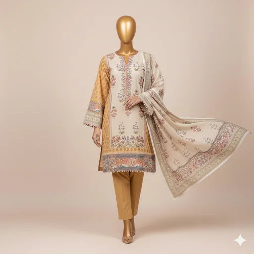 Original Beech Tree 3 Piece Printed Lawn Suit (Unstitched) – Premium Summer Collection for Women