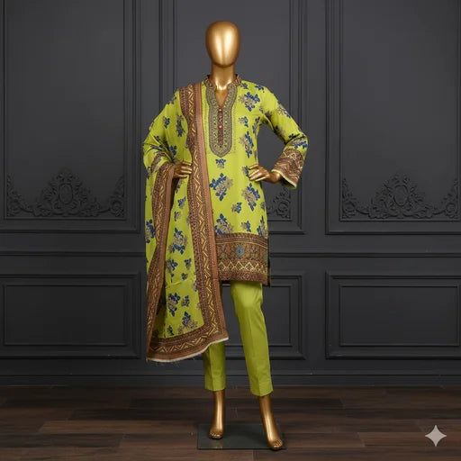 3-Piece Unstitched Dhanak Suit for Women | Multi-Thread Embroidery | Winter Collection Formal Wear | Premium Quality Fabric | Pakistani Ethnic Dress Material