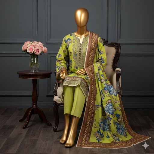 3-Piece Unstitched Dhanak Suit for Women | Multi-Thread Embroidery | Winter Collection Formal Wear | Premium Quality Fabric | Pakistani Ethnic Dress Material